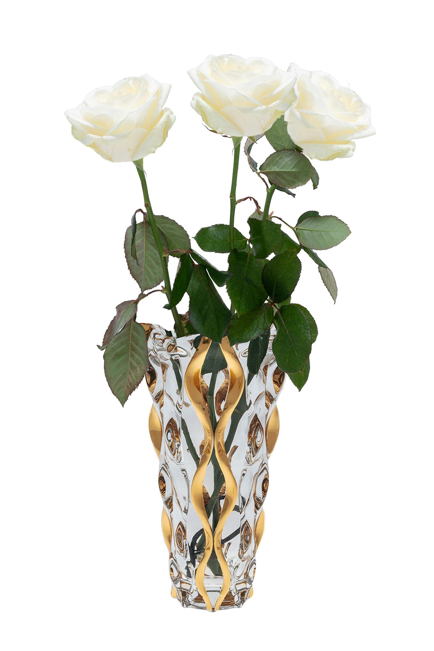 Rhapsody Crystal Glass Flower Vase l Luxurious Design European Handmade Tableware | 12" tall Gold Decor