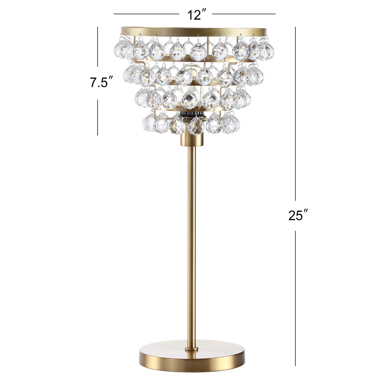 JONATHAN Y 25" Brass Gold/Clear Table Lamp, Modern Industrial Chandelier Style Light, Clear Crystal Beads, Glam Bedside Nightstand Lamp for Bedroom Living Room, LED Bulb Included (JYL9004B)
