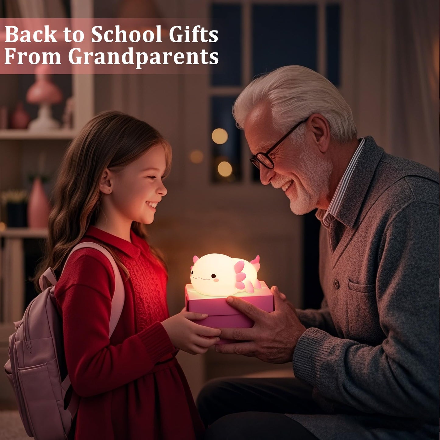 Axolotl Night Light, Squishy Axolotl Gifts, Cute Animal Nursery Lamp with Dimmer & Timer & Rechargeable for Room Decor, Pink Gifts for Birthday Xmas for Girlfriend, New Mother, Women