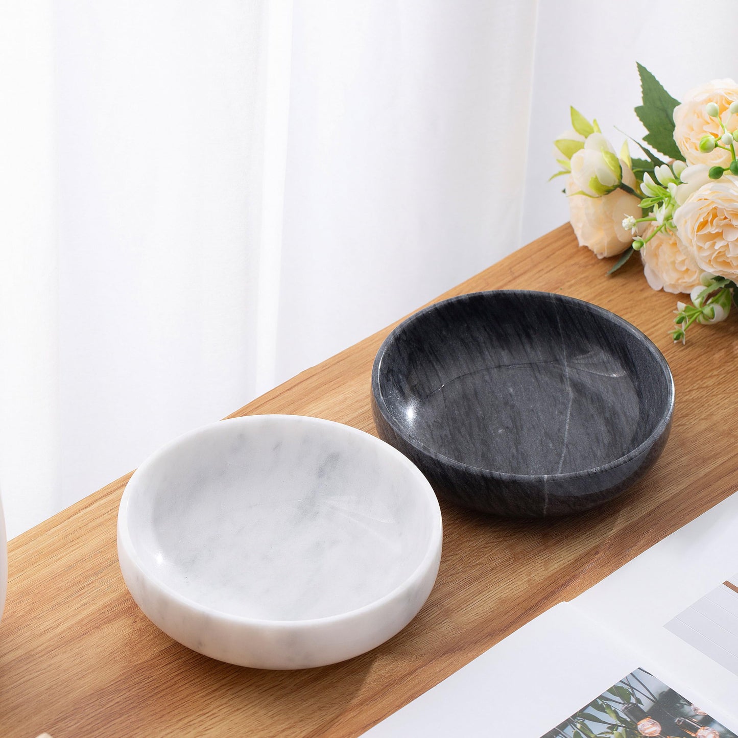 CM CHIC MONDAY 5.91'' Large Decorative Marble Bowl for Home Decor, Key, Incense Burner, Smudge, Coffee Tables Centerpiece, Soap Serving (Black)