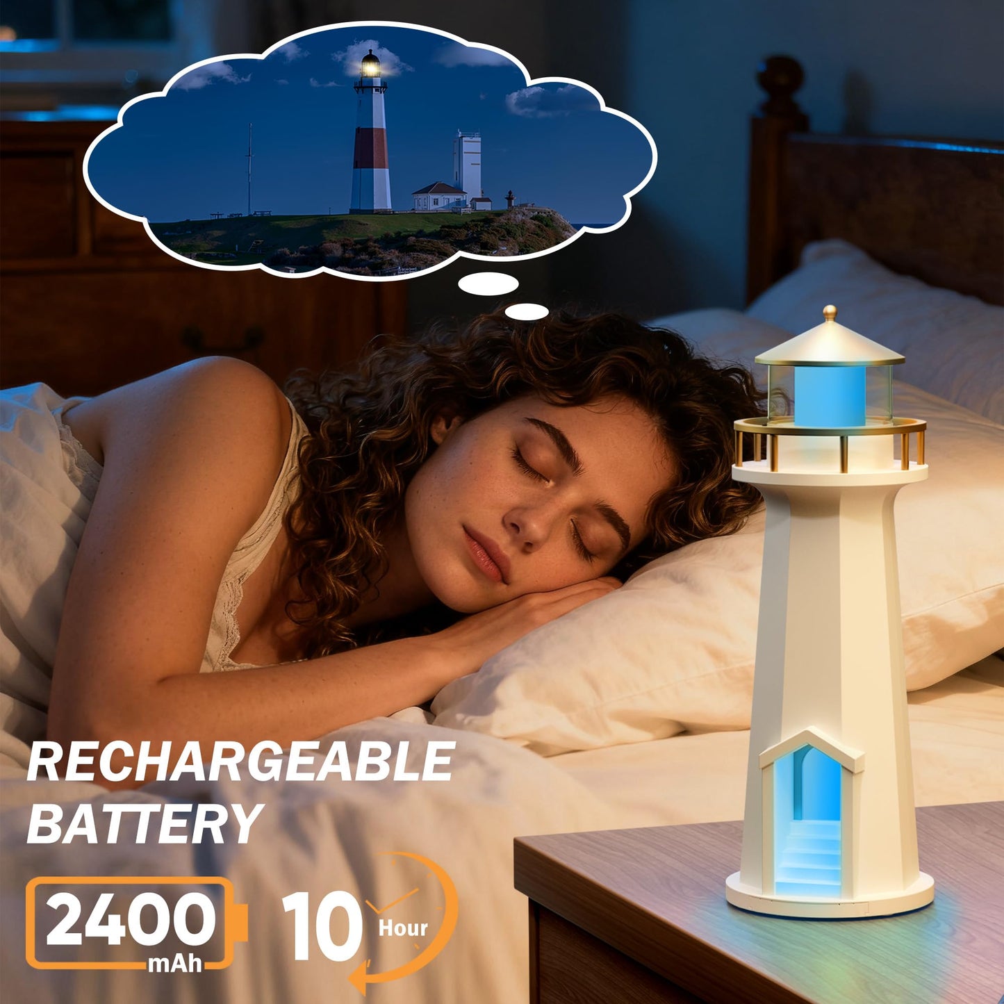 Moon Lamp Mood Lighting, RGB 7 Color Changing Lighthouse Lamp, Rechargeable LED Night Light for Kids, Dimmable Bedside Table lamp for Bedroom Living Room, Christmas Birthday Gifts for Kids Adult