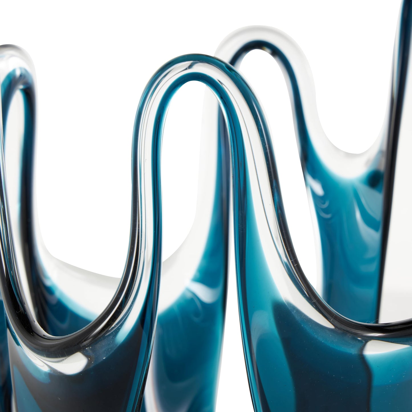 Deco 79 Glass Abstract Decorative Vase Ombre Centerpiece Vase with Wavy Oval Cutouts, Flower Vase for Home Decoration 8" x 8" x 10", Blue