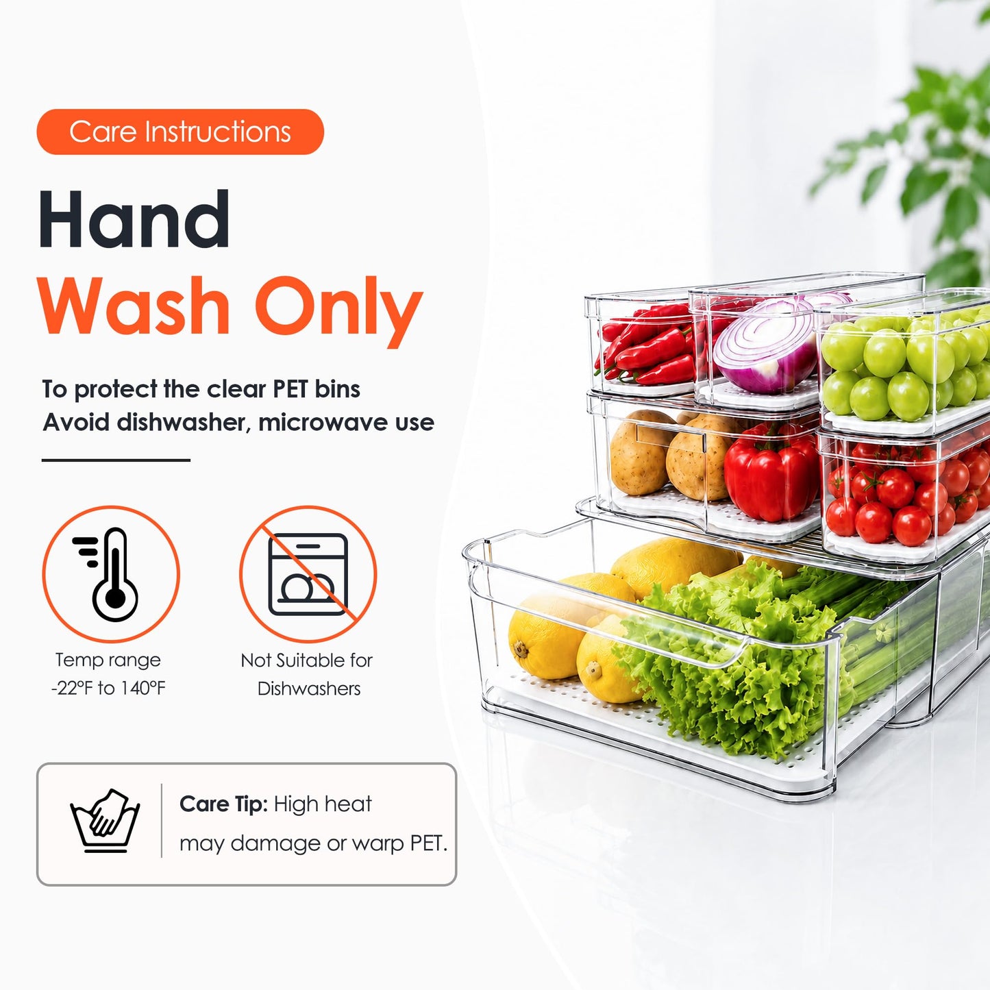 SMRCAD Refrigerator Organizers and Storage, 6 Pack with 1 Pull-Out Drawer and 5 Lidded Bins, Fruit Storage Containers for Fridge with Drain Trays, Helps Keep Produce Fresh