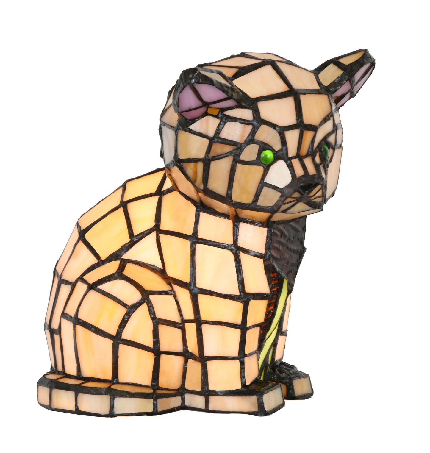 HomeBeauty A0006 Tiffany Lovely Cat Table Lamp Handmade Stained Glass Animal Night Light, 5.5" W x 8" H Accent Lamp for Living Room Bedroom Home Decoration, Bulb Included