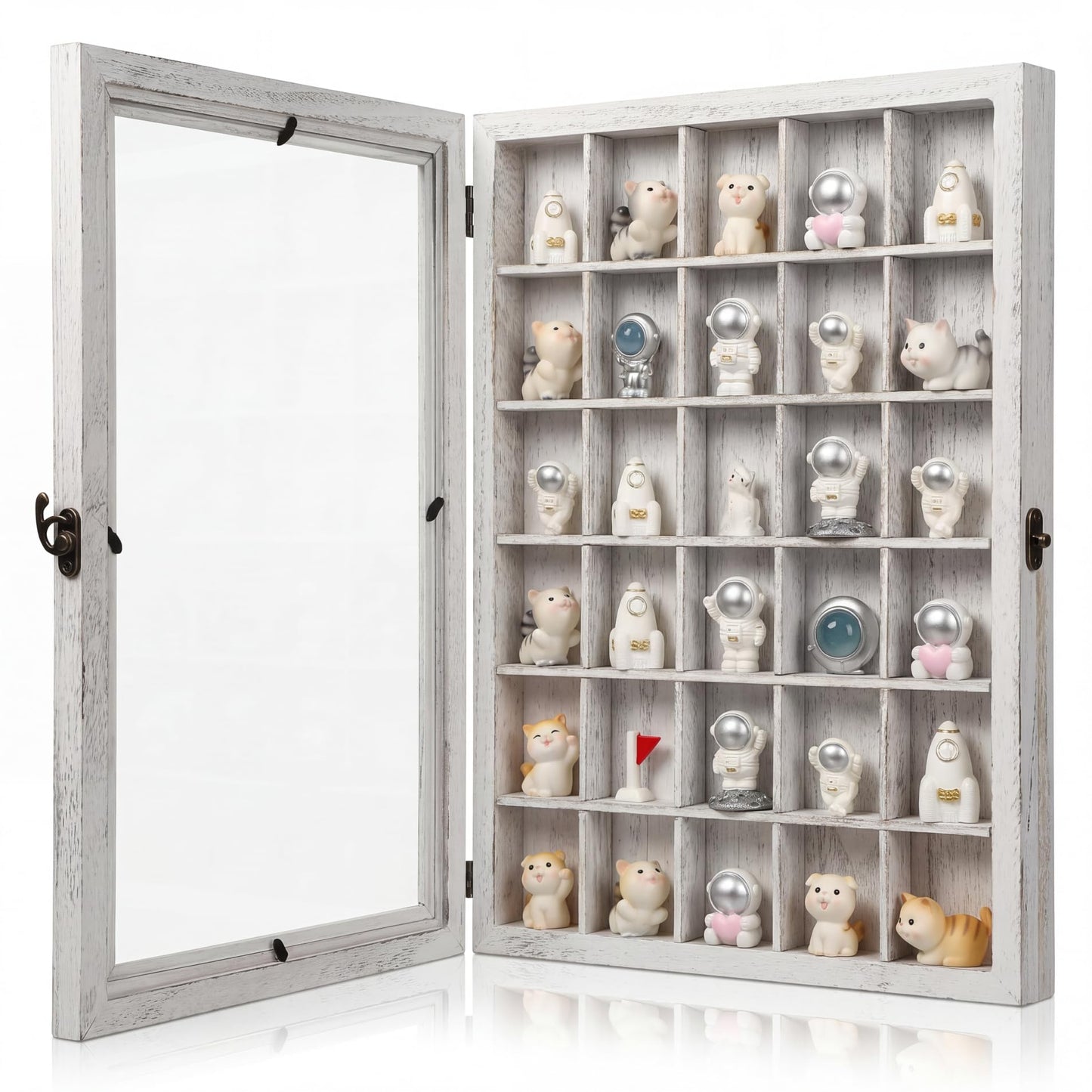 Wonderjune Shell Shadow Box with Shelf Deep Wood Shadow Box Frame Glass Door Display Case with 12/30 Compartments Storage for Collection, Souvenirs, Figures, Wine Bottle Caps, Stamps(12x16 in)