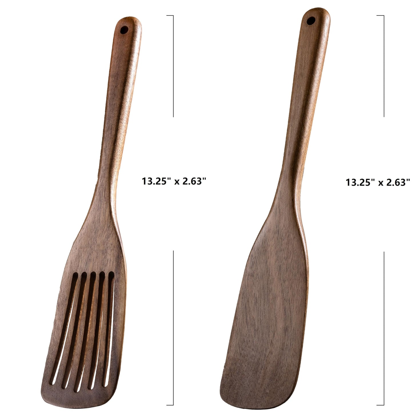 Wooden Spatulas & Spurtle Sets of 2, 13.25" Durable Flat Turner and Slotted Spatula for Nonstick Cookware, Long Handle Natural Acacia Wooden Cooking Utensils, Kitchen Utensils Set for Cooking