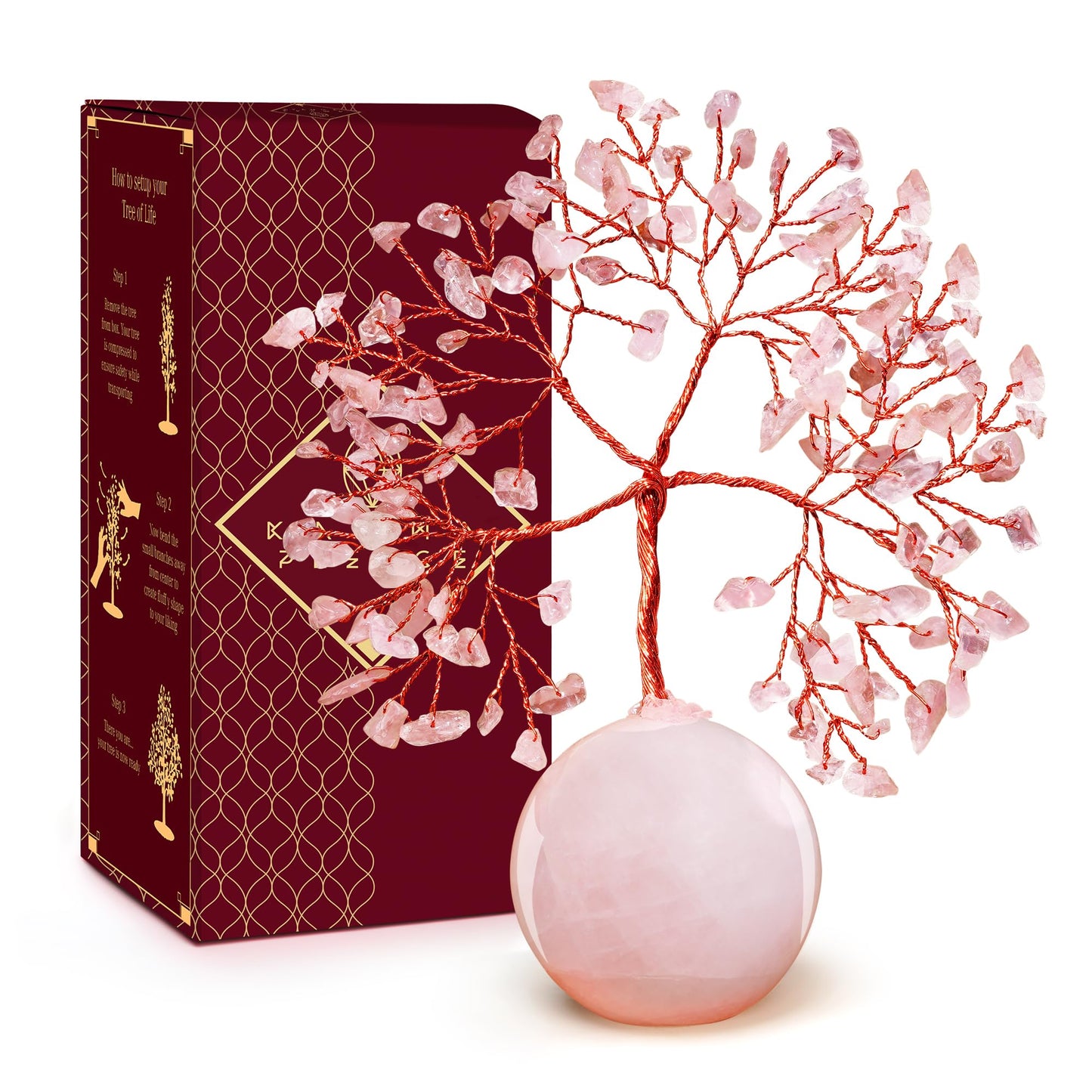 Rose Quartz Crystal Tree of Life Birthday Gifts for Women, Handmade Home Decor, Office, Room Decoration, Reiki Healing Crystal Chakra Tree for Money, Positivity, Good Luck Gifts for Her, Mom & Dad