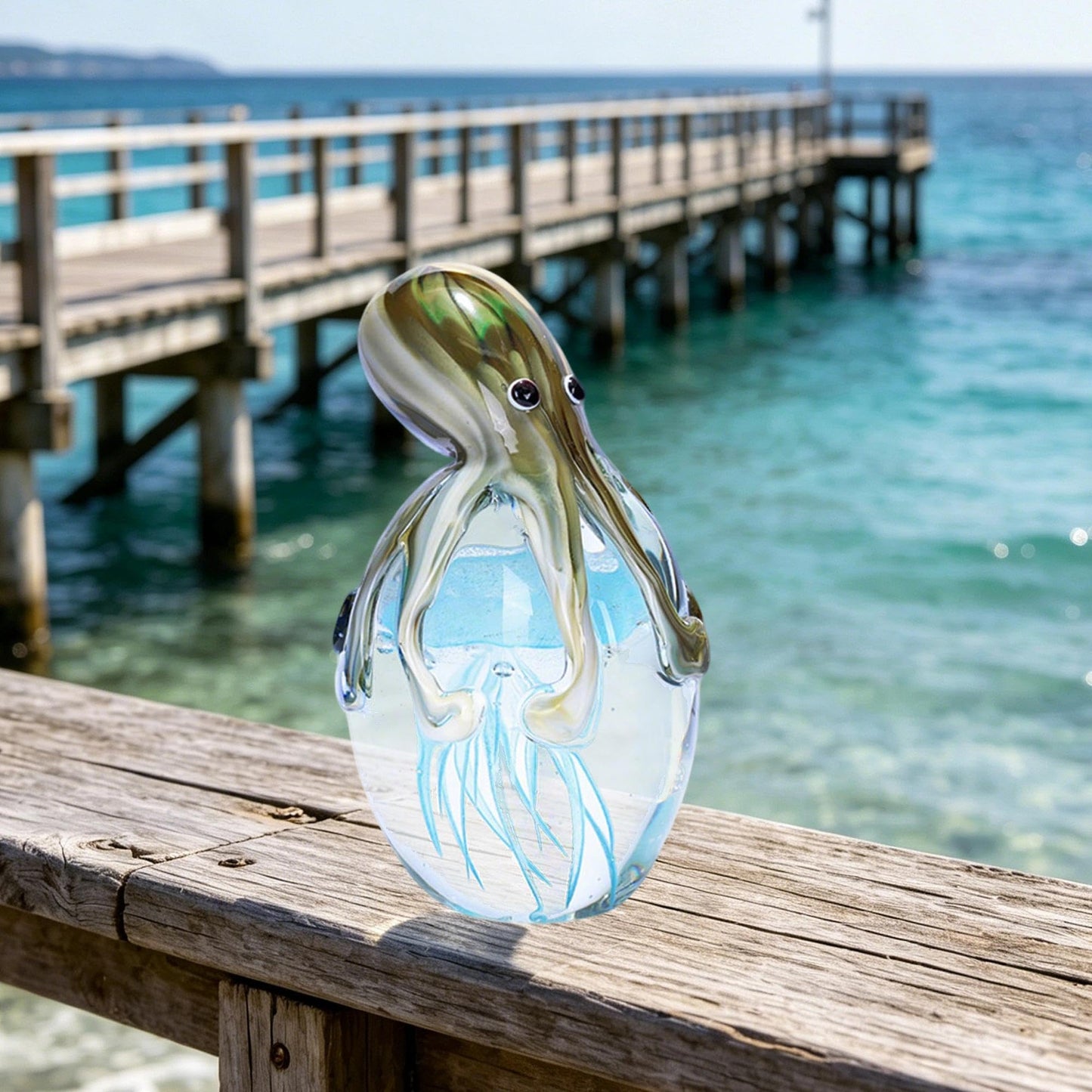 QFkris Glass Octopus Figurine for Home Decor, 5.5" Blown Glass Octopus Paperweight for Home Decoration Desk, Gift for Summer Mothers Day Thanksgiving Christmas Valentines Day