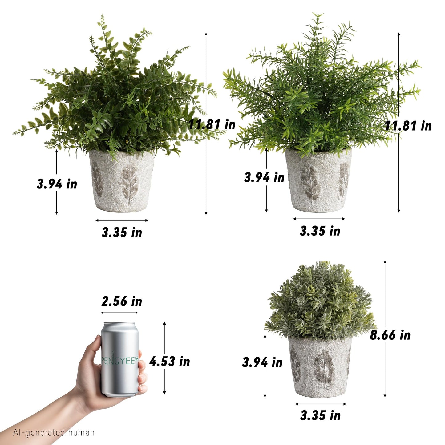 PENGYEE 3 Pack Small Fake Plants in Farmhouse Concrete Planter, Artificial Plants Indoor for Home Decor, Small Faux Plants Indoor for House Bathroom Office Shelf Desk Kitchen Table Room Decor-02