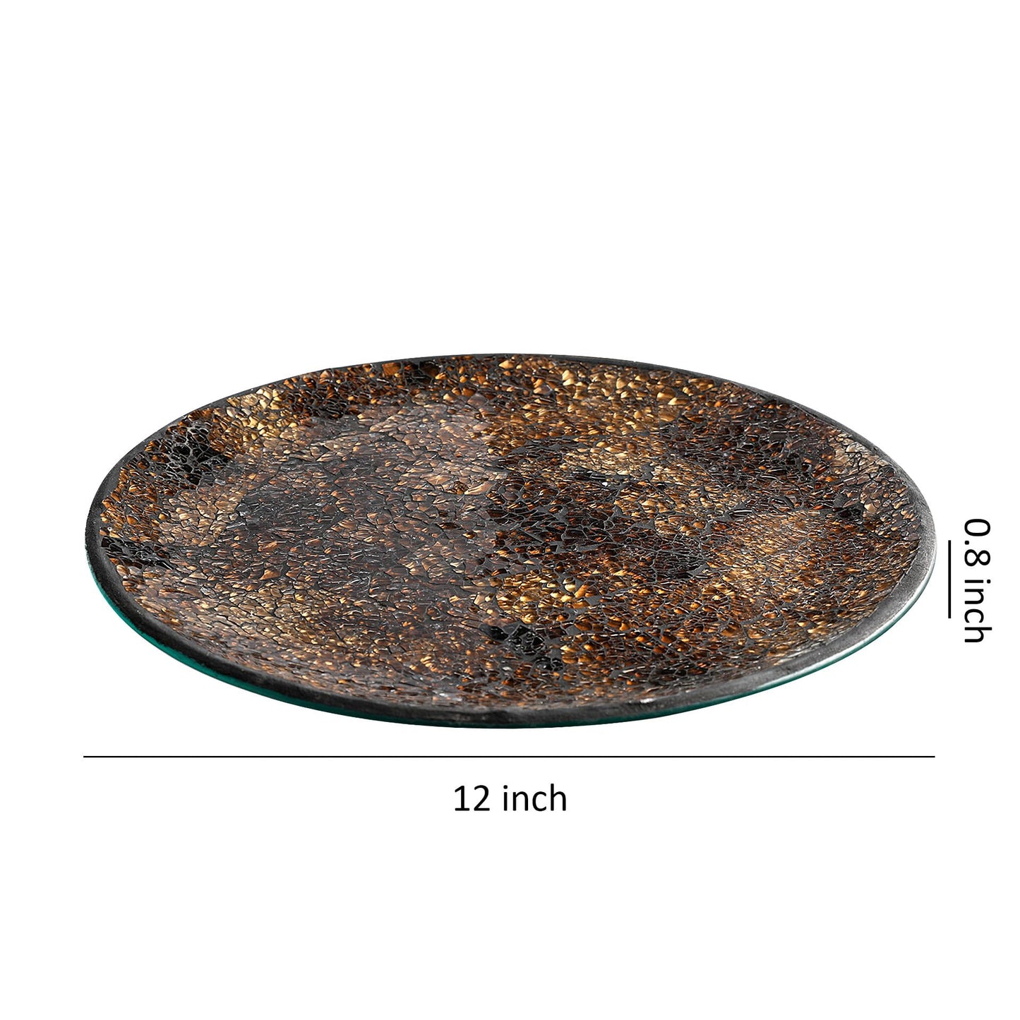 Handcrafted 12” Mosaic Glass Tray – Decorative Display Plate for Candles, Potpourri, Orbs & Home Accent Displays (Tortoiseshell)
