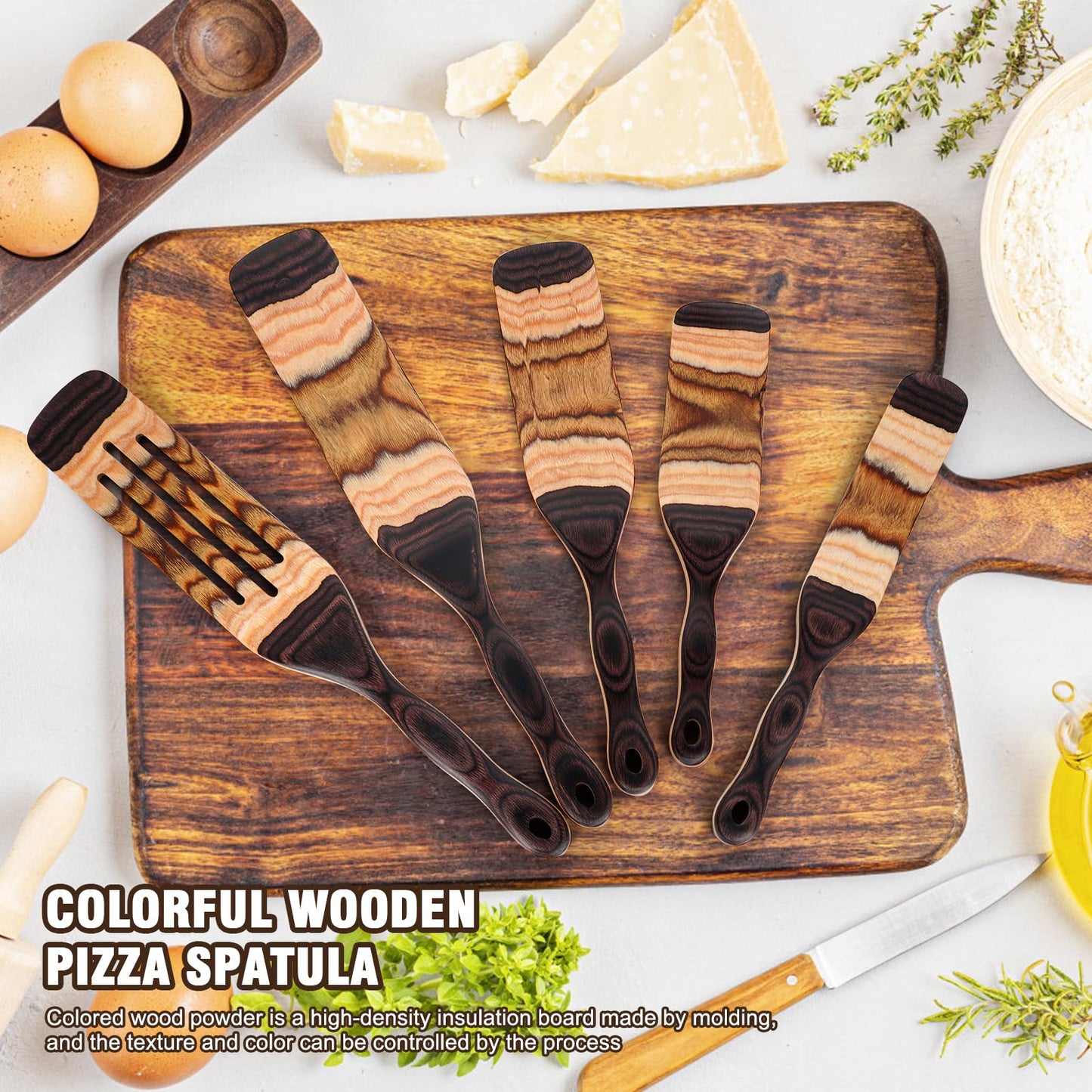 MYRAINBOW Spurtle Set, 5 Pcs Wooden Spoons for Cooking Pakkawood, Wooden Utensil Set for Cooking, Wooden Spatula, Apartment Essentials Wood Serving Spatula spoon, Home & kitchen Gift for Women, Men