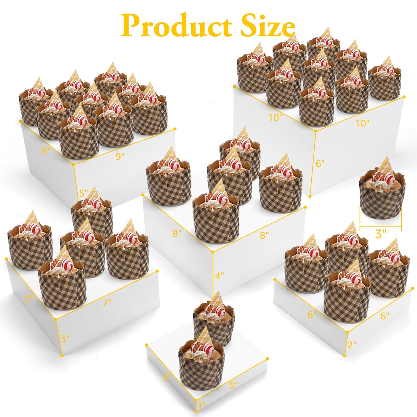 Acrylic Buffet Risers and Stands, Food Risers for Buffet Table, Food Display Stands for Party Catering Dessert Collectibles, White Acrylic Cube Nesting Boxes with Hollow Bottoms (White, 5IN-10IN)
