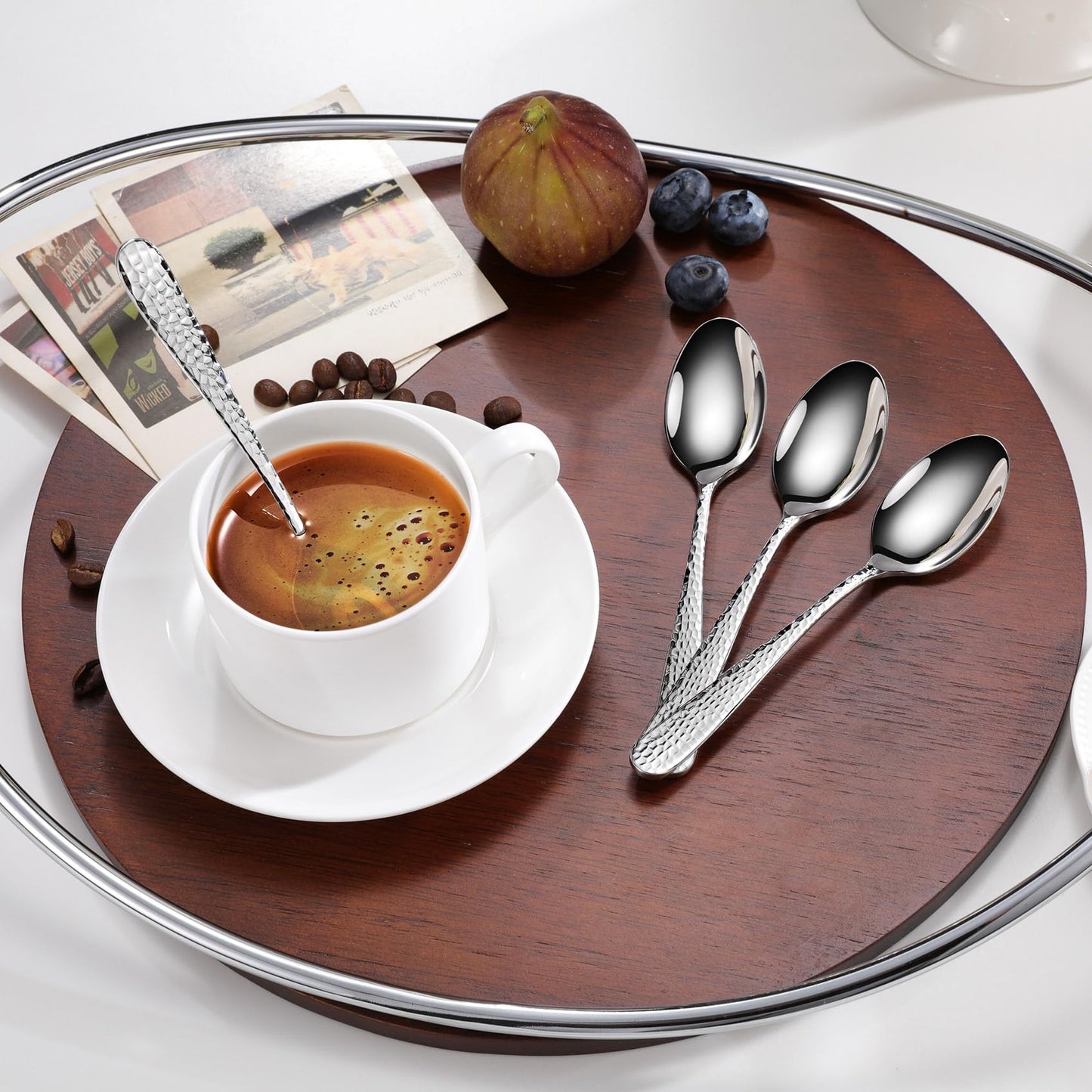KEAWELL Premium 4-Piece Louise Hammered Spoons Set, 18/10 Stainless Steel, Set of 4, Fine Spoon Set with Round Edge, Dishwasher Safe (5.6" Small Spoons)