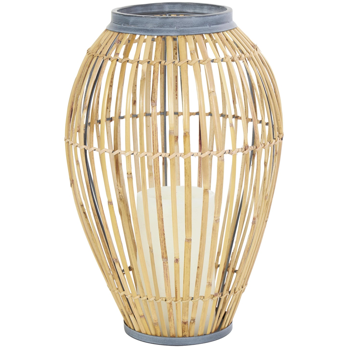 Deco 79 Bamboo Wood Handmade Decorative Vase Open Frame Centerpiece Vase with Blue Metal Accents, Vase for Home Decoration 11" x 11" x 16", Brown