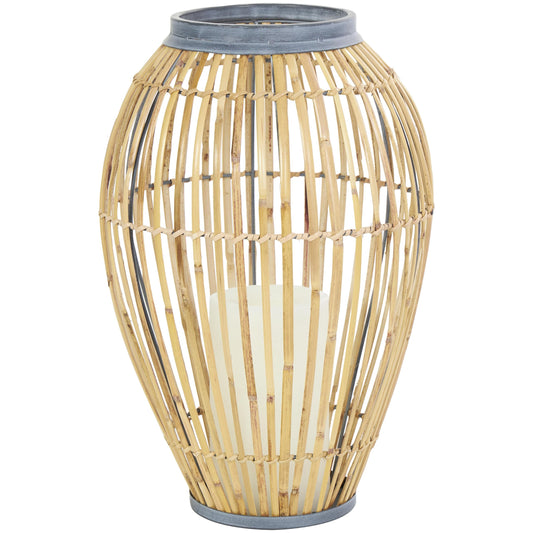 Deco 79 Bamboo Wood Handmade Decorative Vase Open Frame Centerpiece Vase with Blue Metal Accents, Vase for Home Decoration 11" x 11" x 16", Brown