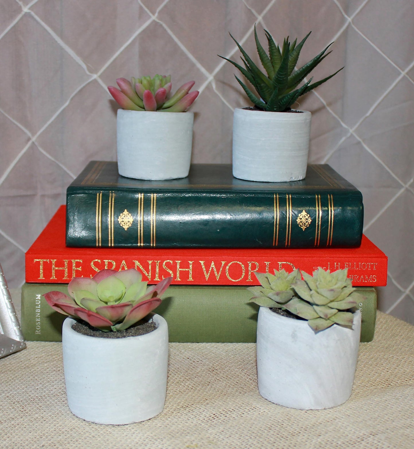 Worth Imports Artificial Fake Succulent Plant in 2.75” Diameter Cement Pot, Set of 4 for Kitchen, Bathroom, Livingroom, Bedroom, Office, Desk, Patio, Indoor Or Outdoor
