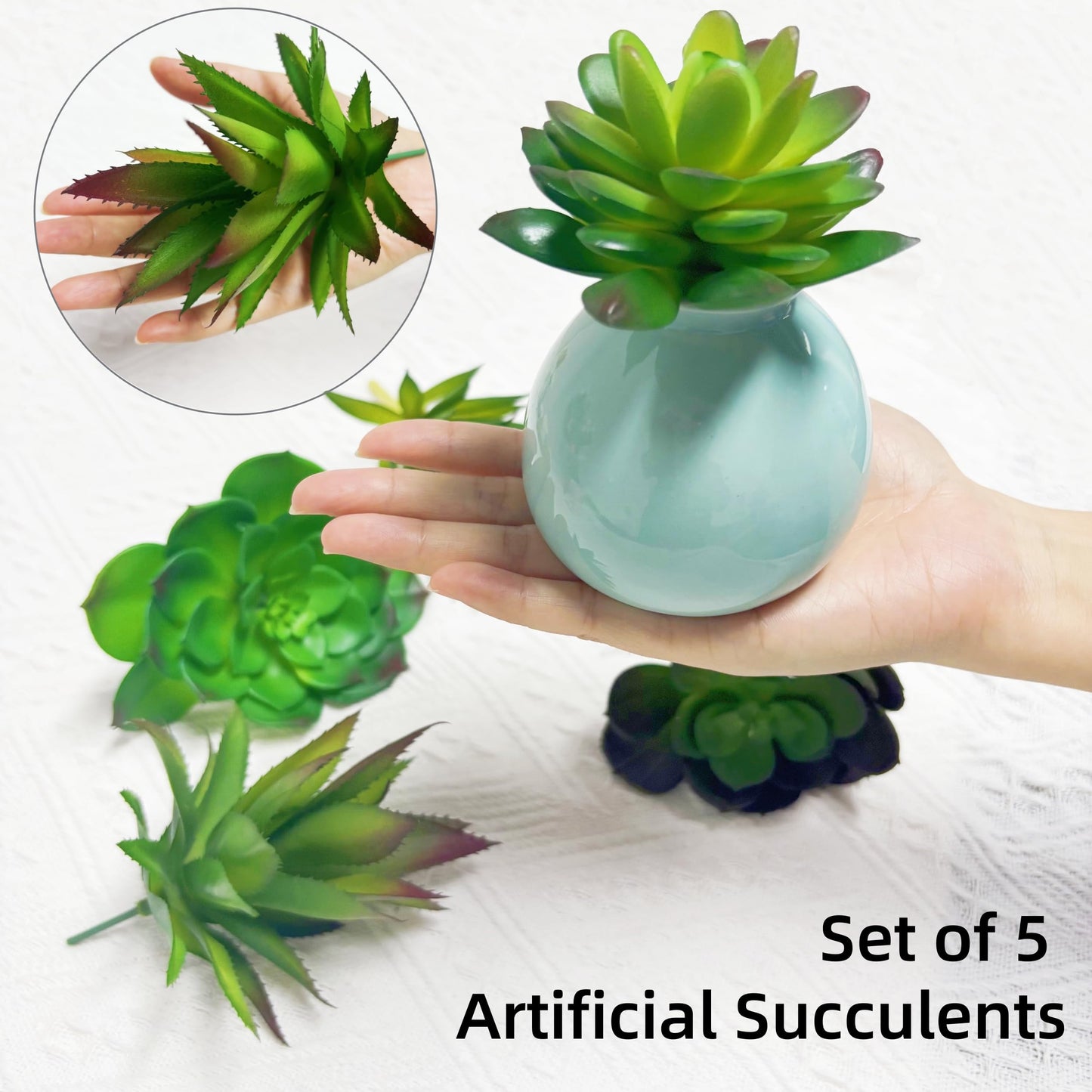 Hecaty 5 Pcs Faux Succulents Set, Realistic Fake Succulents, Artificial Hanging Ornaments Fleshed Plant Textured for Home Garden Wedding Party Spring Decoration (Green)