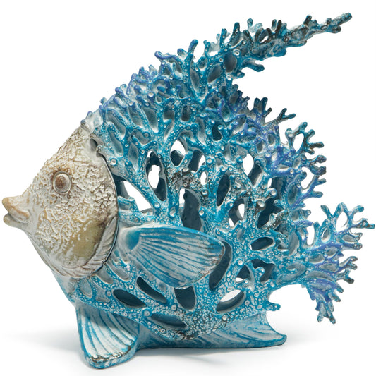 Hodao Sea Coral Fish Figurines Decoration Summer Beach Coastal Decor Coral Reef Angelfish Home Office Desk Decor Statues for Tabletop Shelf Bathroom Decoration Ornament Gifts for Mom (Blue)