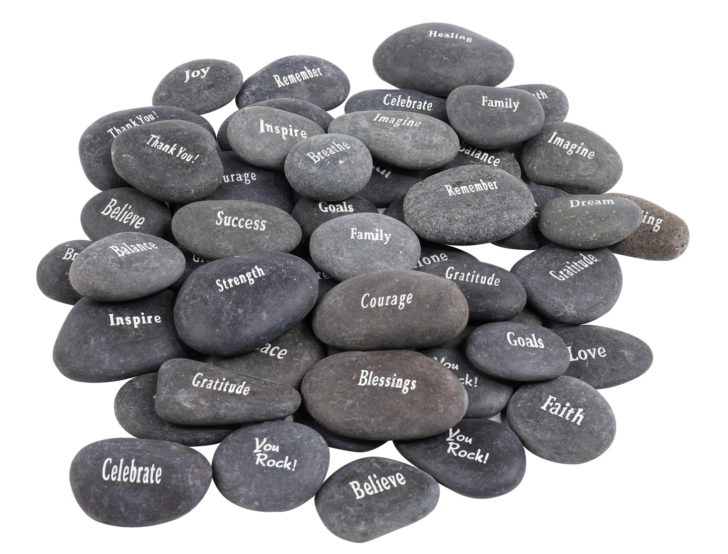 ROCKIMPACT 50PCS Engraved Rocks Different Words Inspirational Stones Bulk Faith Stones Gratitude Rocks Healing Prayer Religious Charms Encouragement Rocks, 1"-2" Each