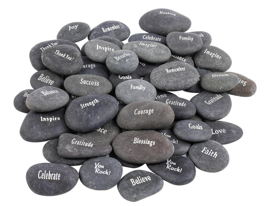 ROCKIMPACT 50PCS Engraved Rocks Different Words Inspirational Stones Bulk Faith Stones Gratitude Rocks Healing Prayer Religious Charms Encouragement Rocks, 1"-2" Each