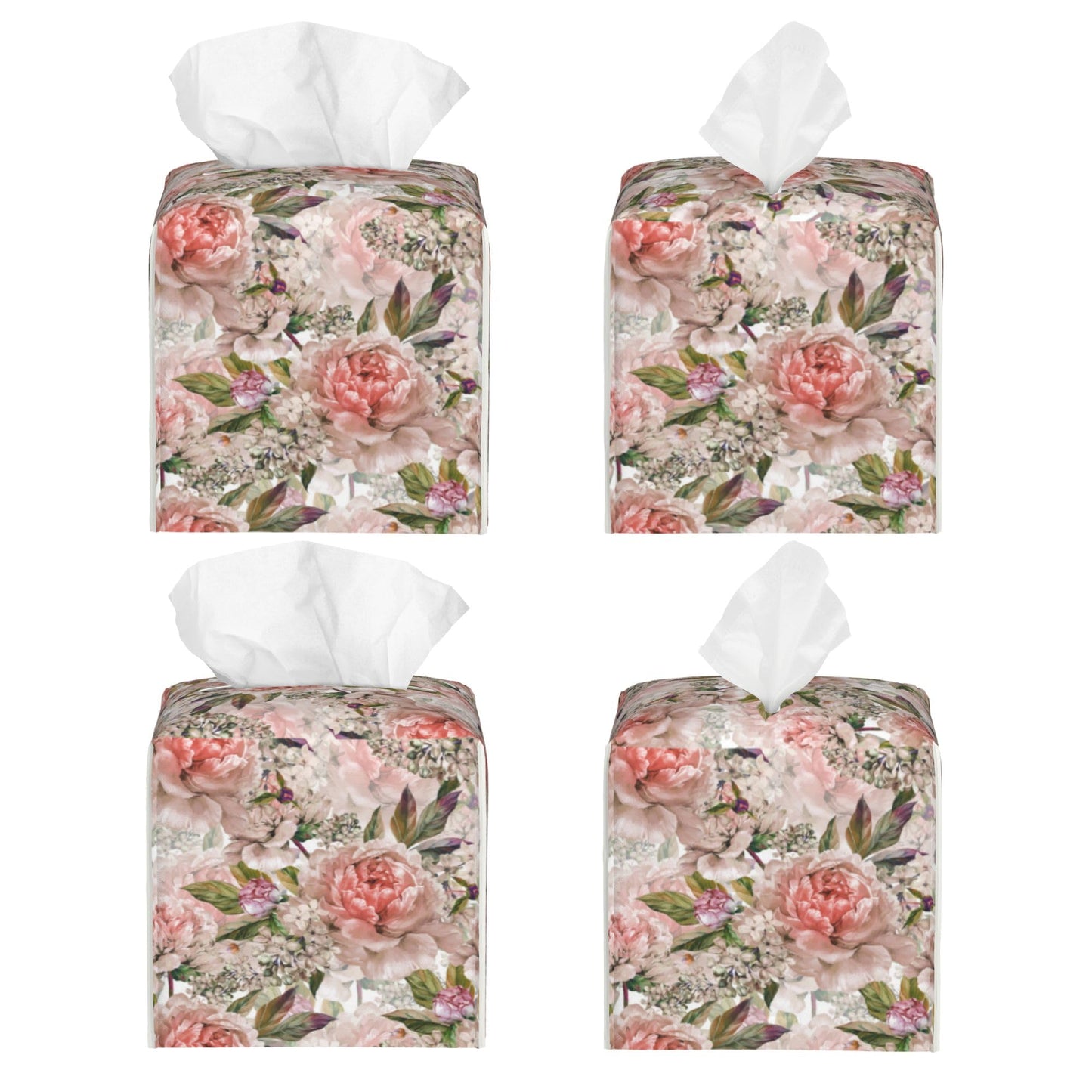 POIUBLE Leather Tissue Box Holder Watercolor Peony Flowers Tissue Box Cover Square Waterproof Tissue Holder Organizer Modern Napkin Holder for Bedroom Dresser Night Stand Office Desk