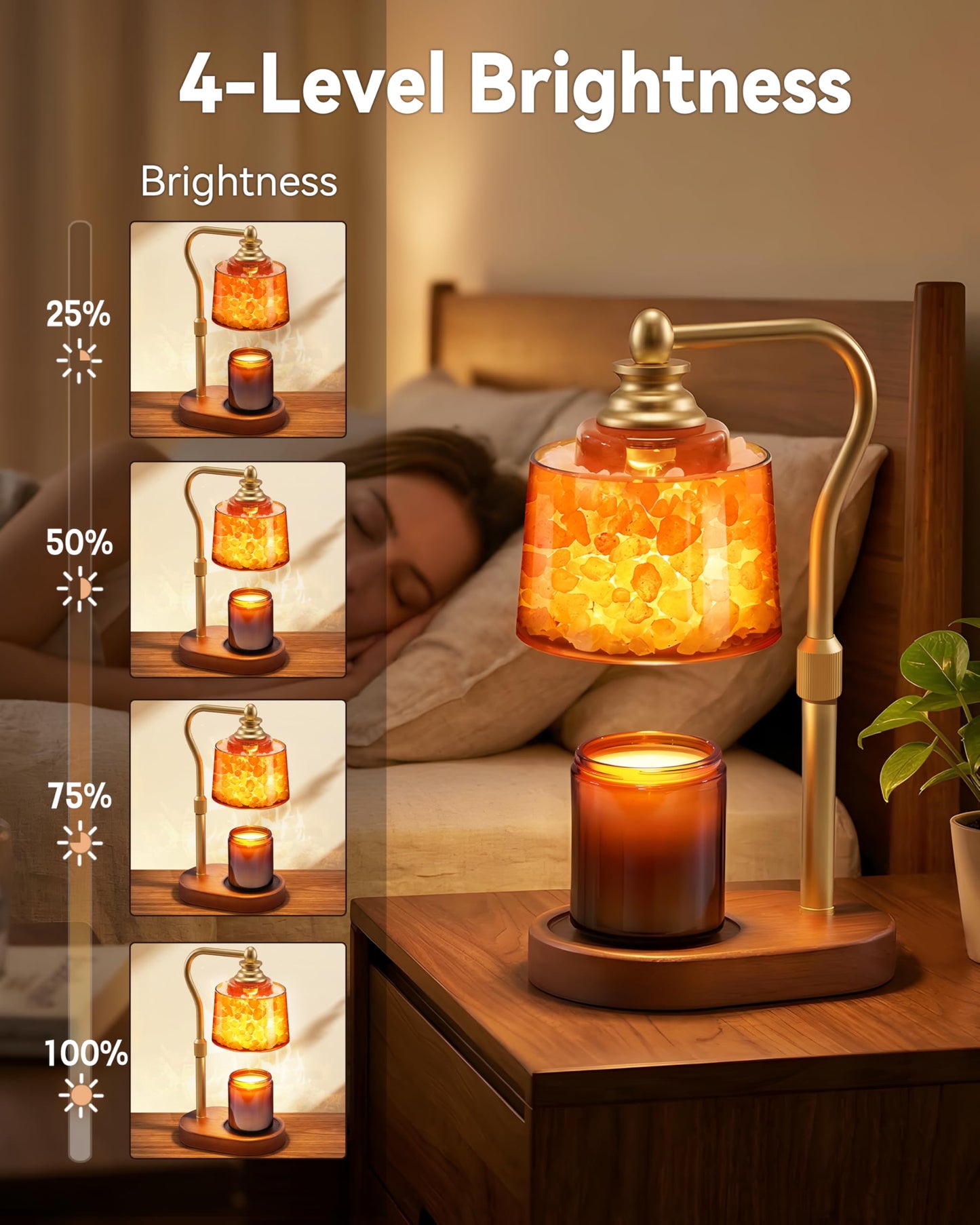 CaHomet 3-in-1 Candle Warmer Lamp with Timer Dimmable, Himalayan Salt Lamp & Passive Diffuser, Gifts for Women, House Warming Gifts, Wax Melt Warmer for Jar Candles (Gold)
