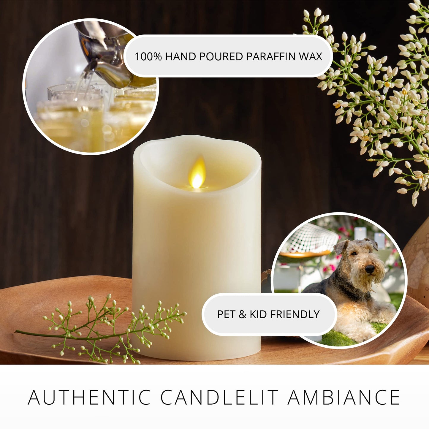Luminara Scalloped Edge Flameless LED Candle - Ivory 3.5" x 5" - Real Wax Pillar Battery Operated Moving Flame w/Timer Unscented 1000Hr Runtime