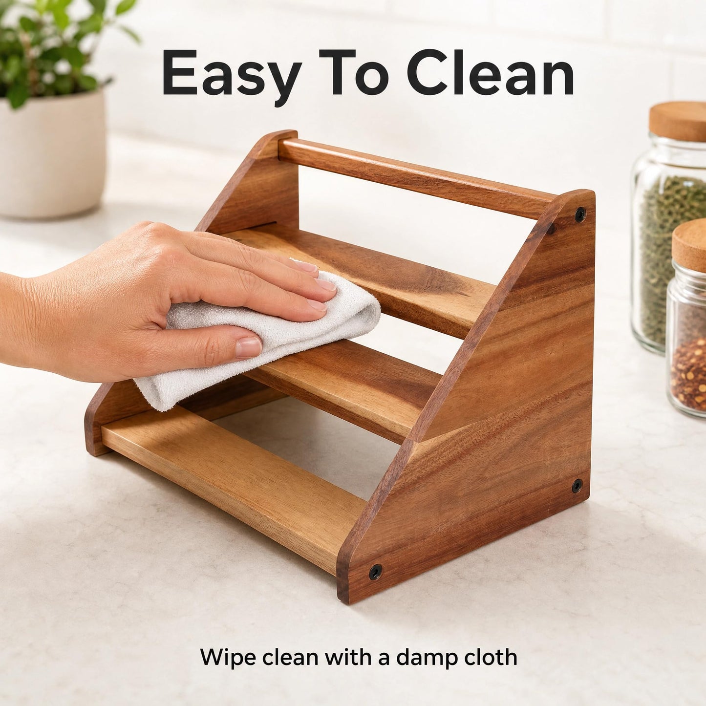 Ninebendstreams Acacia Wooden Spice Rack Organizer for Cabinet Wood Spice Shelf Organizer for Kitchen Pantry Storage Organizer 3 Tier Countertop