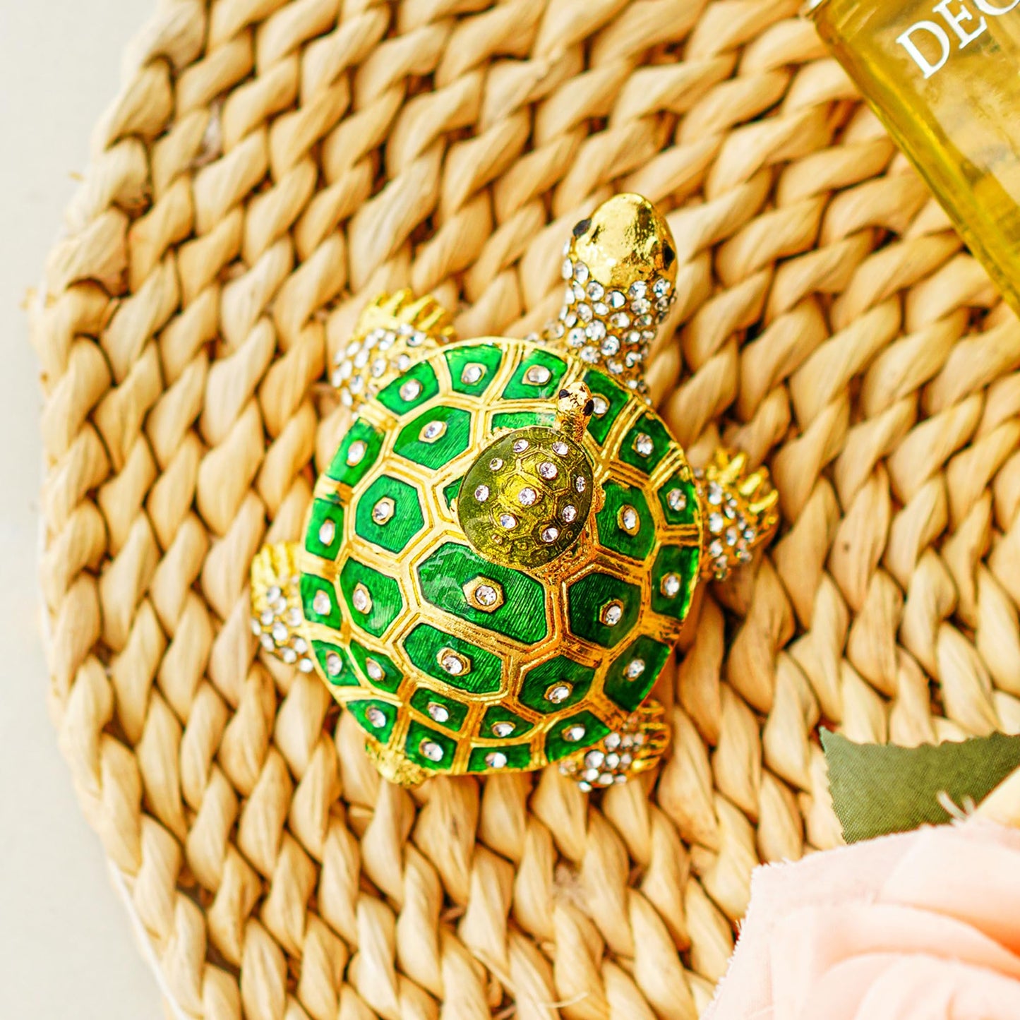 YU FENG Crystals Bejeweled Turtle Trinket Box Hinged Enameled Mother-Child Tortoise Animal Figurine Jewelry Ring Holder Box