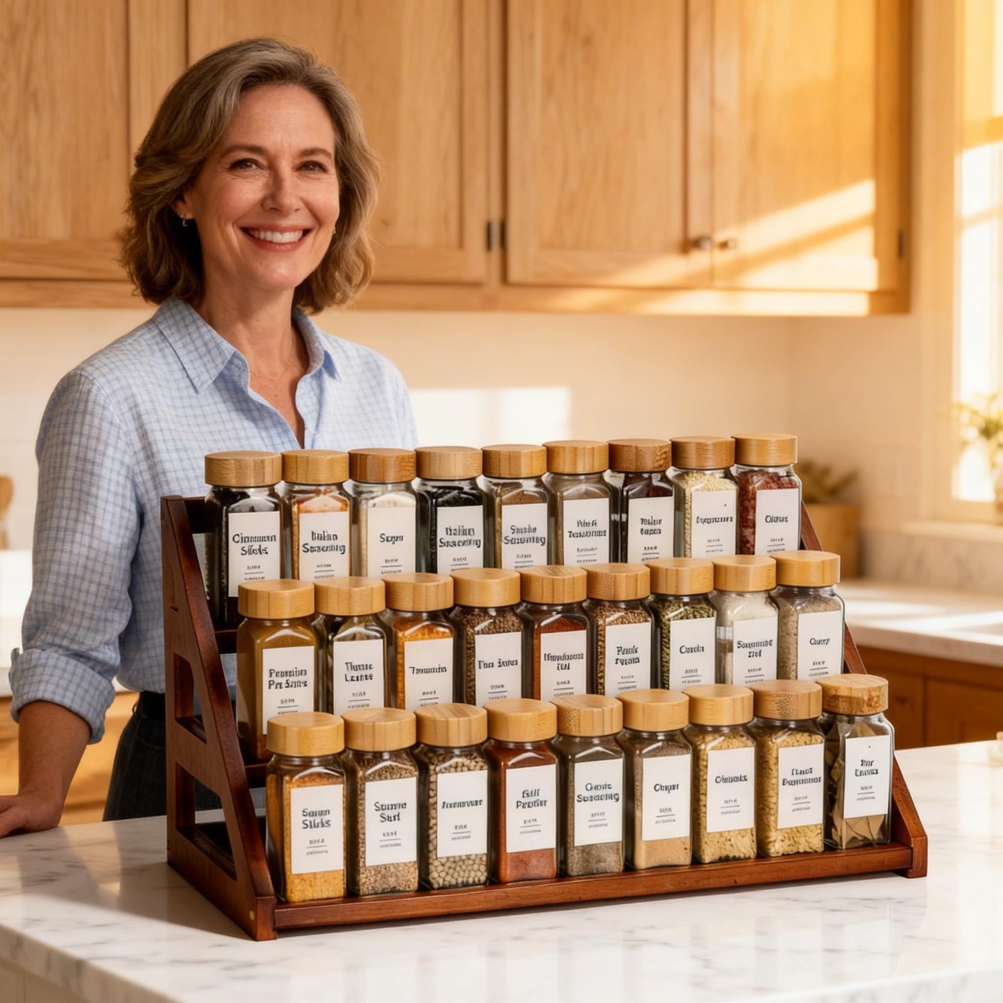 MNADSFKJ Bamboo 3 Tier Spice Rack,Spice Organizer for Cabinet/Countertop