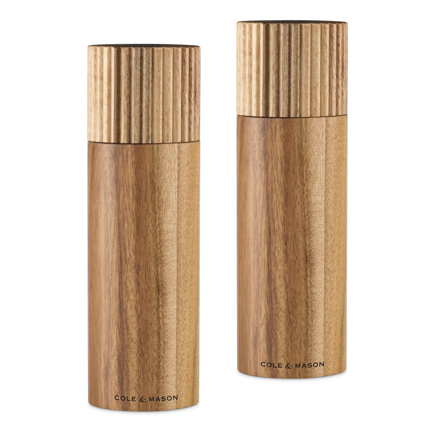 Cole & Mason 7" Galloway Ribbed Acacia Gift Set - Kitchen Mills with Adjustable Grinding - Flavor-Enhancing Grinder Set - Salt & Pepper Mills for Smooth Grind Experience