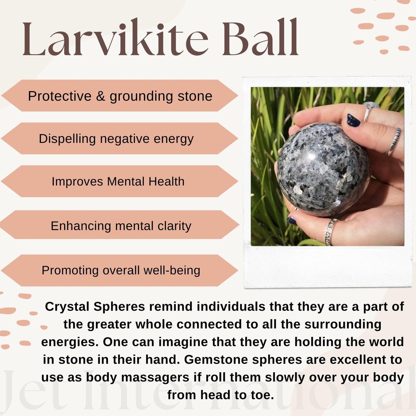 Jet Larvikite Crystal Ball 50-55 mm – Natural Healing Stone Sphere for Meditation, Reiki, Energy Balancing, Home Décor, Protection & Spiritual Growth