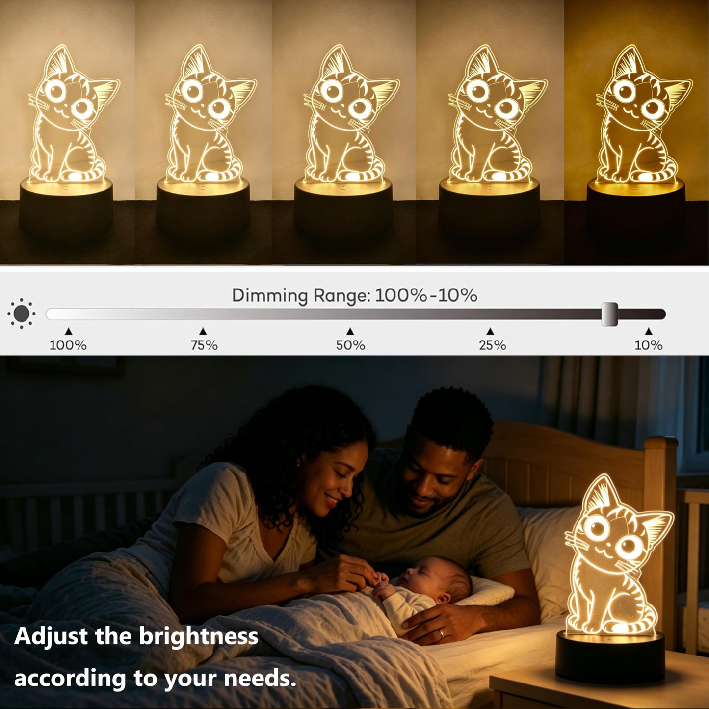 Lumipallas Cat Night Light Remote Control, Kitty Cute 3D Illusion RGB, Touch Bedside Lamp, Gifts for Kids Birthday, Bedroom Decor, Kids Room, Baby Nursery