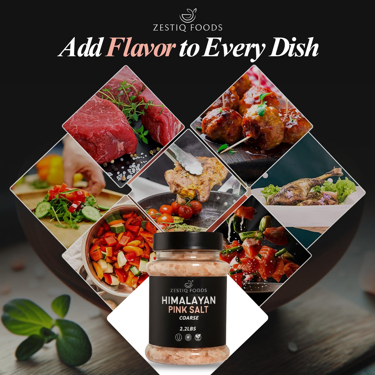 Zestiq Foods Himalayan Pink Salt – Natural, Kosher & Unprocessed Coarse Grain, 2.2 lb Jar, Rich in 84 Minerals for Cooking & Grinder Use