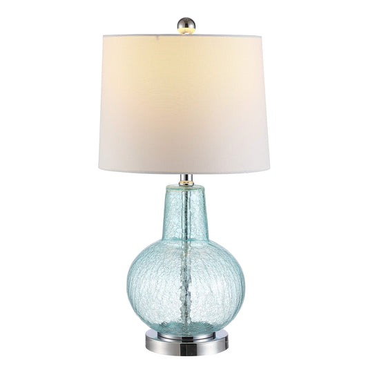 Safavieh Lighting Collection Atlas Blue Crackle/ Light Grey Shade 24-inch Bedroom Living Room Home Office Desk Nightstand Table Lamp (LED Bulb Included)