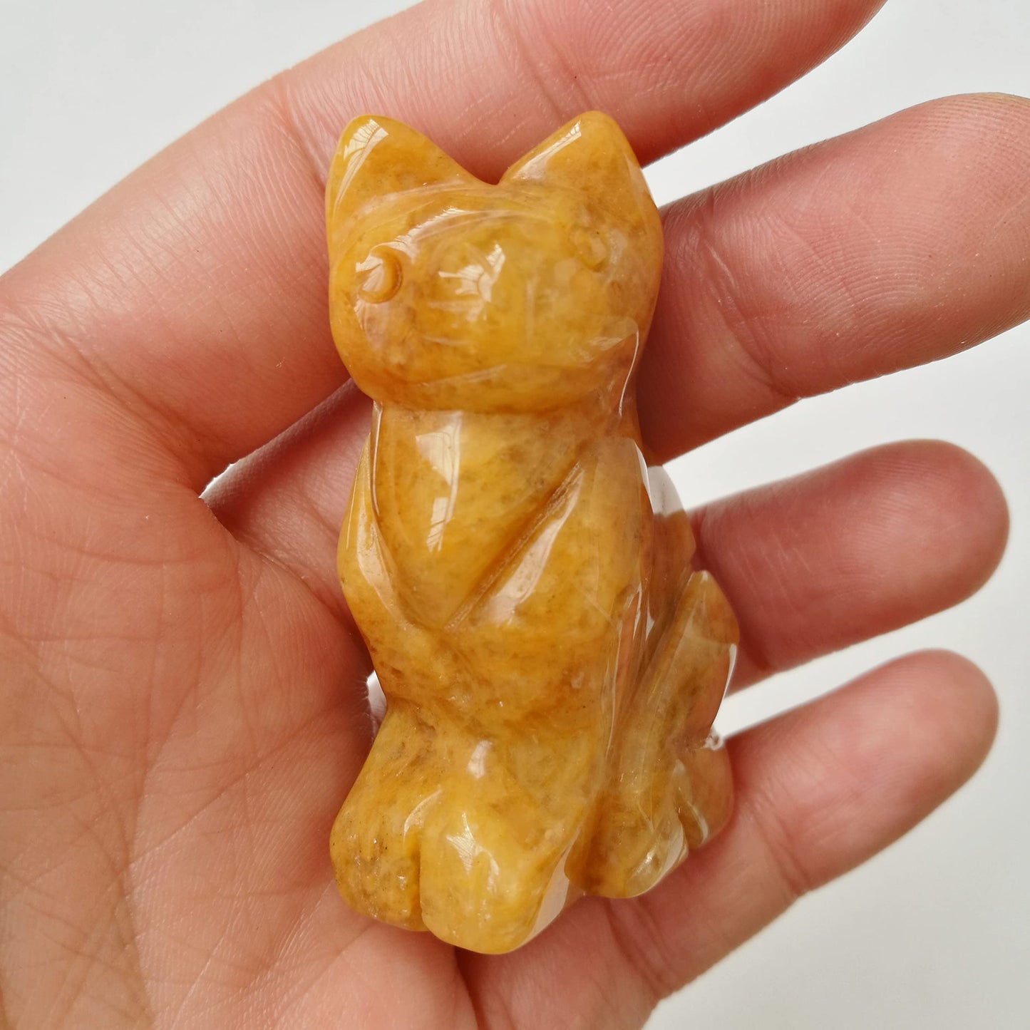 Gemgogo Natural Yellow Jade Crystals and Healing Stones, Pocket Carved Lucky Cat Figurines Collectibles 2 Inches Room Decor