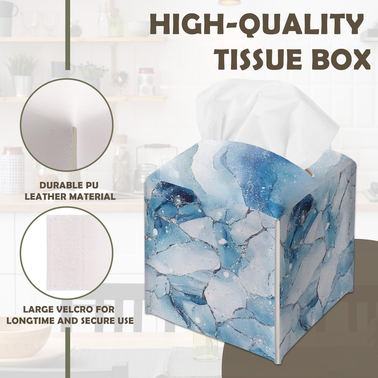 Blue Marble Textures Decorative Square Leather Tissue Box Cover - Tissue Holder Gifts for Women and Friends on Birthday Housewarming Home Decor Decorative for Bathroom Kitchen Office Car - A07