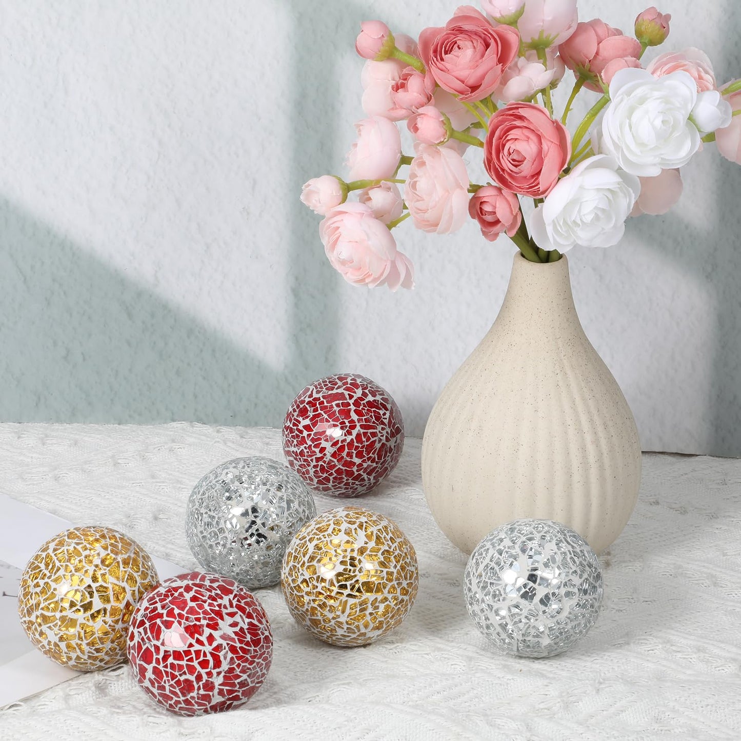 AOZUO 6 Pcs Decorative Balls for Bowls, 2.4 Inch Mosaic Sphere Balls Decorative, Mosaic Glass Orbs Centerpiece Balls Decoration for Vases Dining Table Home Living Room