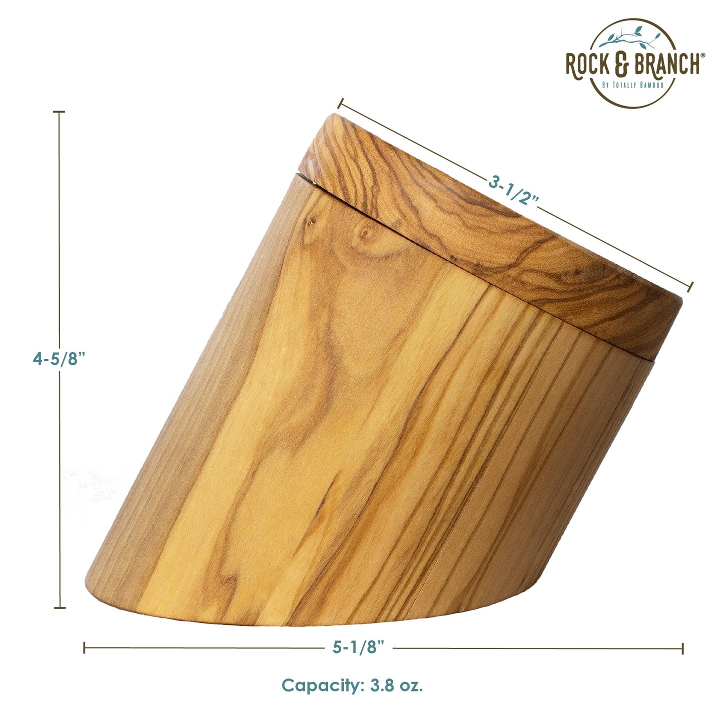 Totally Bamboo Rock & Branch Olive Wood Angled Salt Cellar Storage Box with Magnetic Swivel Lid, 3.8 Ounce Capacity