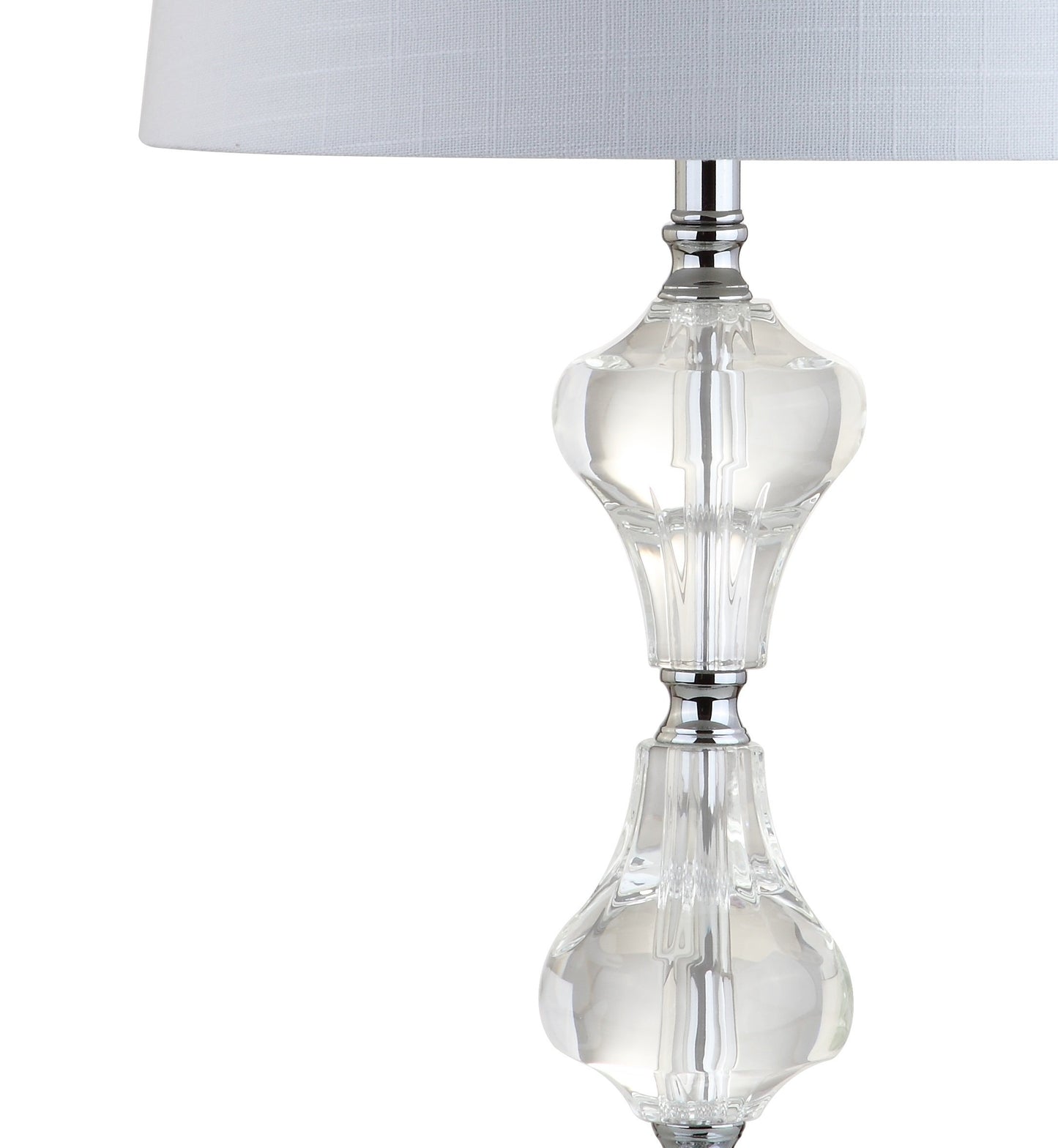 JONATHAN Y 26" Clear Crystal Column Table Lamp, Glam Transitional Chrome Metal Lamp with White Linen Shade for Living Room Bedroom Nightstand, LED Bulb Included JYL2038A