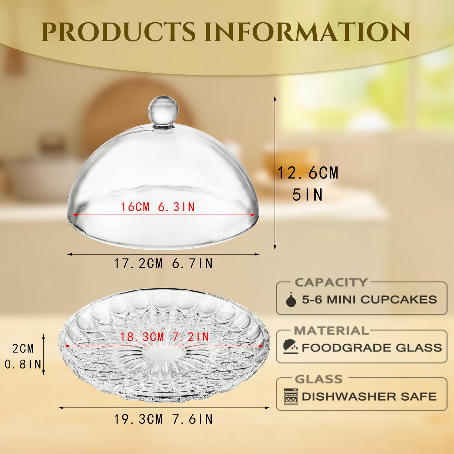 kanpura 7'' Clear Glass Cake Stand with Dome Lid Crystal Cake Holder Covered Versatile Glass Dome Dessert Plate for Christmas Party Table Centerpiece