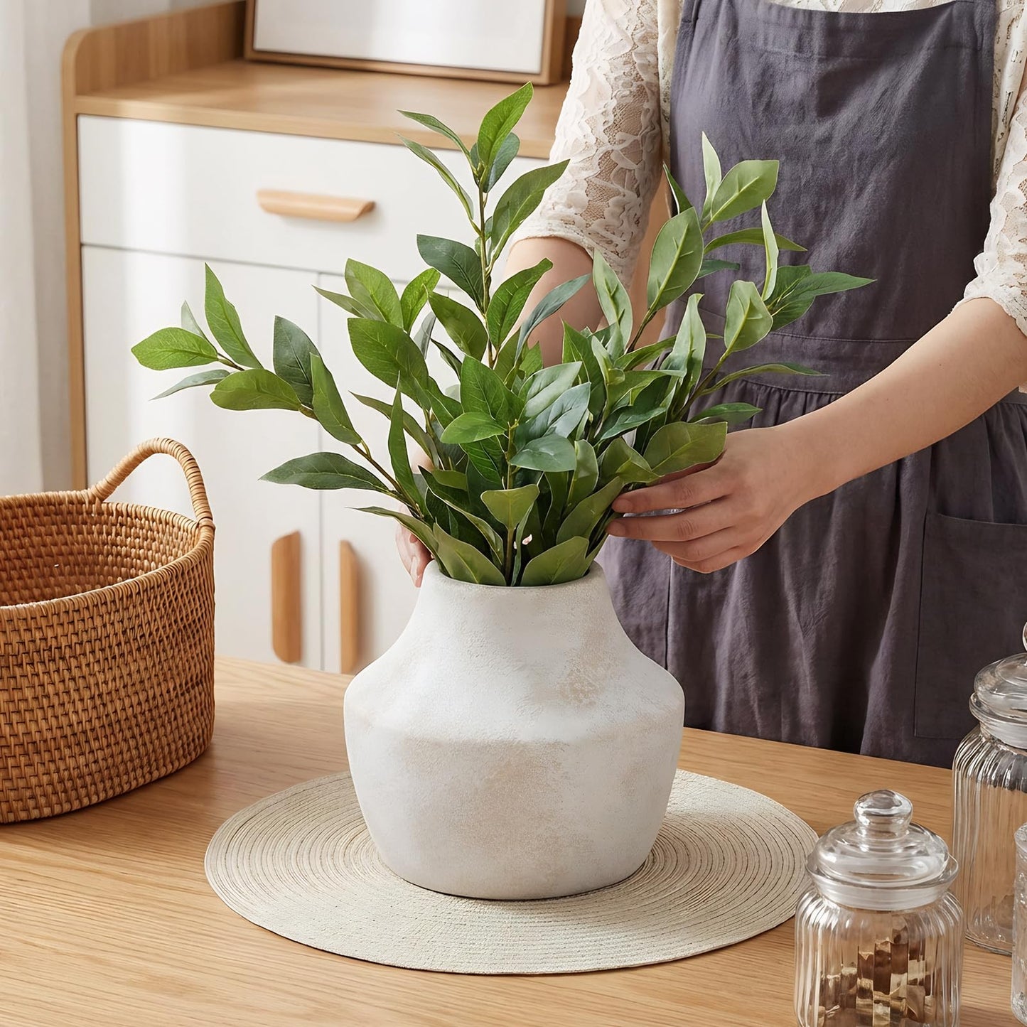 Ceramic Flower Vase 5.2 Inch - Farmhouse Centerpiece Vase for Home Decor, Rustic Table Vase for Dried Flowers, Handcrafted Pottery for Living Room, Shelf & Wedding Decor