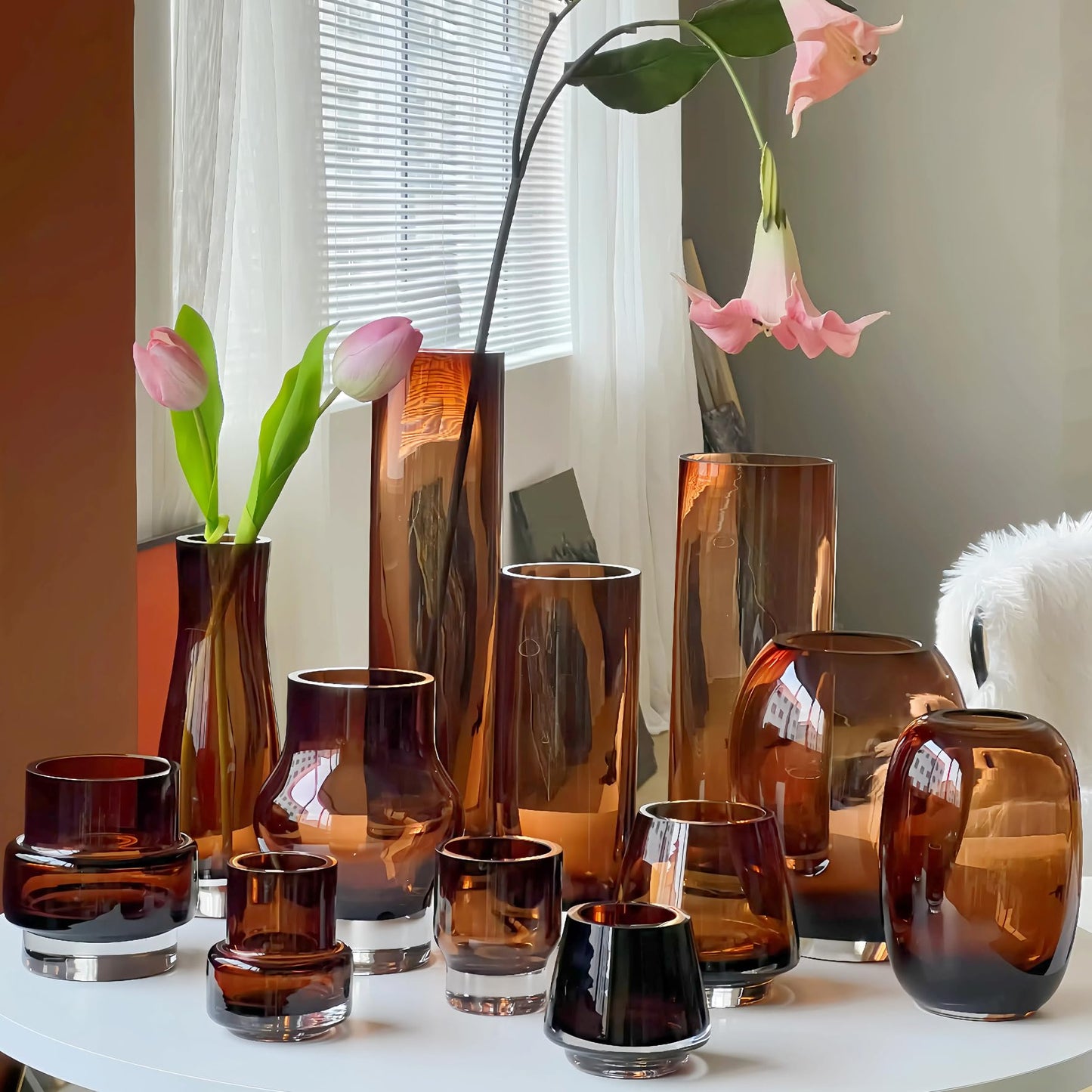 10" Amber Glass Vase – 3.9lb Large Luxury Flowervase for Home Decor, Elegant Noble Amber Vase for Centerpieces, Weddings, or Living Room Decor