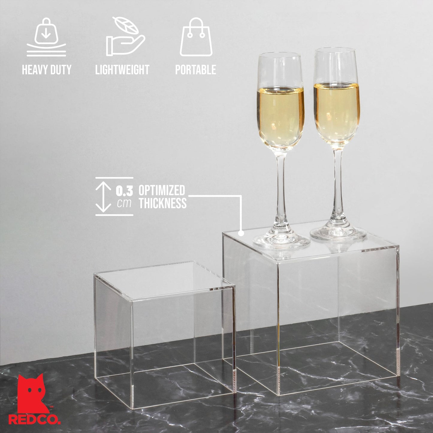 Red Co. Set of 3 Crystal Clear Acrylic Cube Display Nesting Riser Stands with Hollow Bottoms | Transparent - 2-Pack
