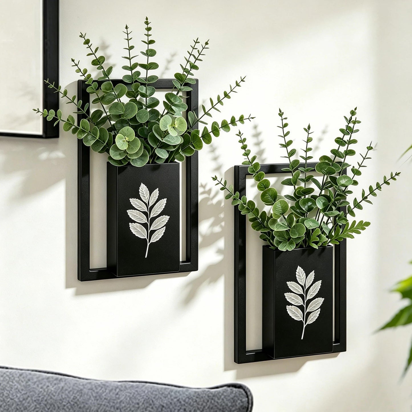 Hoolicute Wall Planter Vase Set of 2 - Black Metal Hanging Planter for Indoor Plants & Flowers, Frame Wall Mounted Planter for Art Home Wall Decor for Living Room, Bedroom, Bathroom, Entryway, Hallway