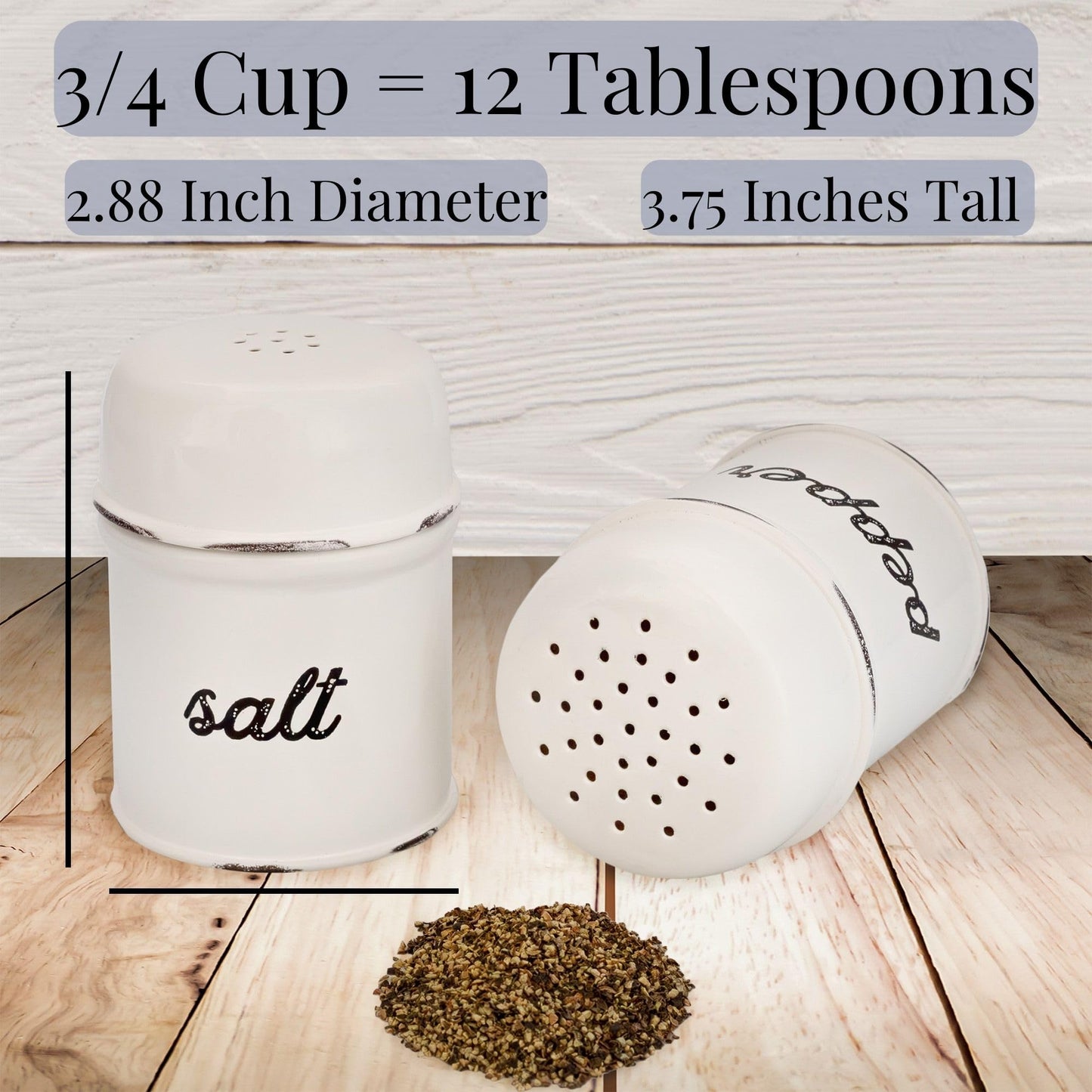 AuldHome Design Salt and Pepper Shaker Set (White); Rustic Enamelware Retro Vintage Style Shaker Set