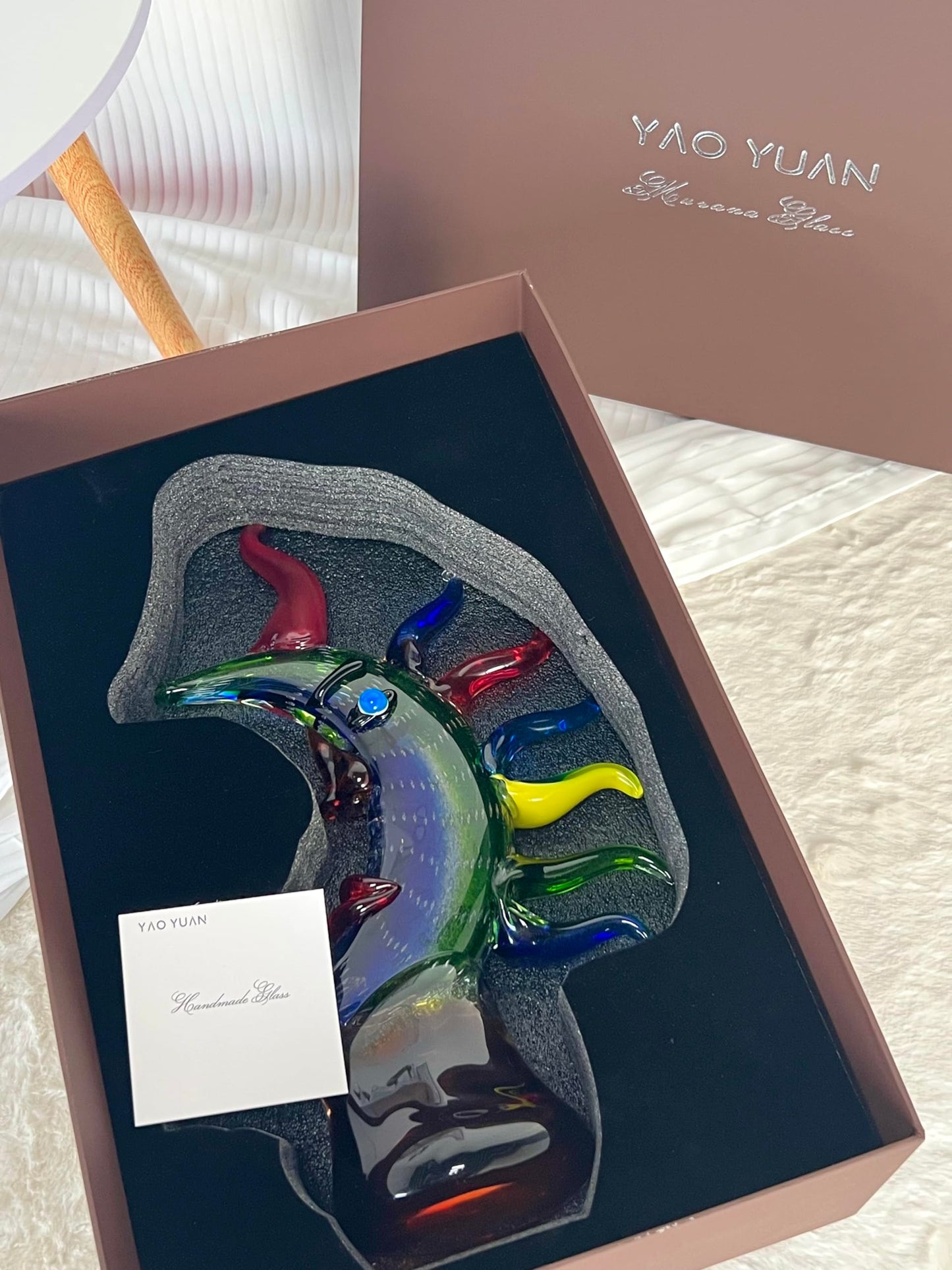 Yao Yuan Murano-Style Hand Blown Art Glass Face Sculpture - 16.93" Tall Mouth-Blown Crafts Home Office Bedroom Living Room Study Room Studio Decorations