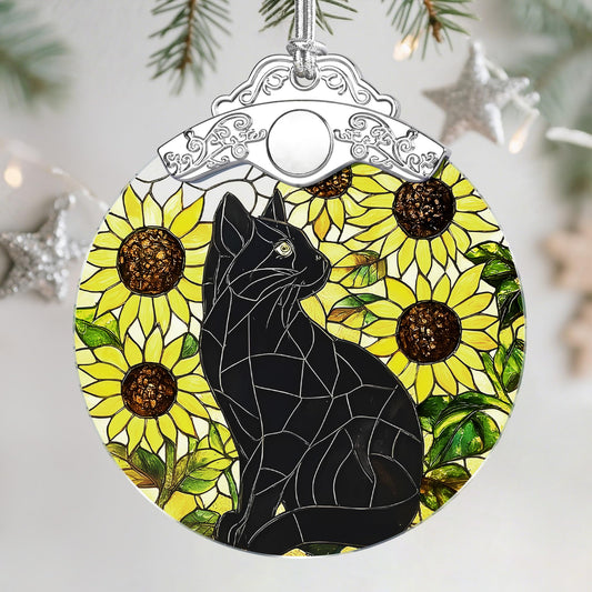Stained Glass Ornament, Christmas Ornament, Hanging Ornaments for Home Decor & Christmas Tree Ornaments – Exquisite Holiday Decor, Cat Lovers Gifts, Xmas Gifts & Holiday Present - Black Cat