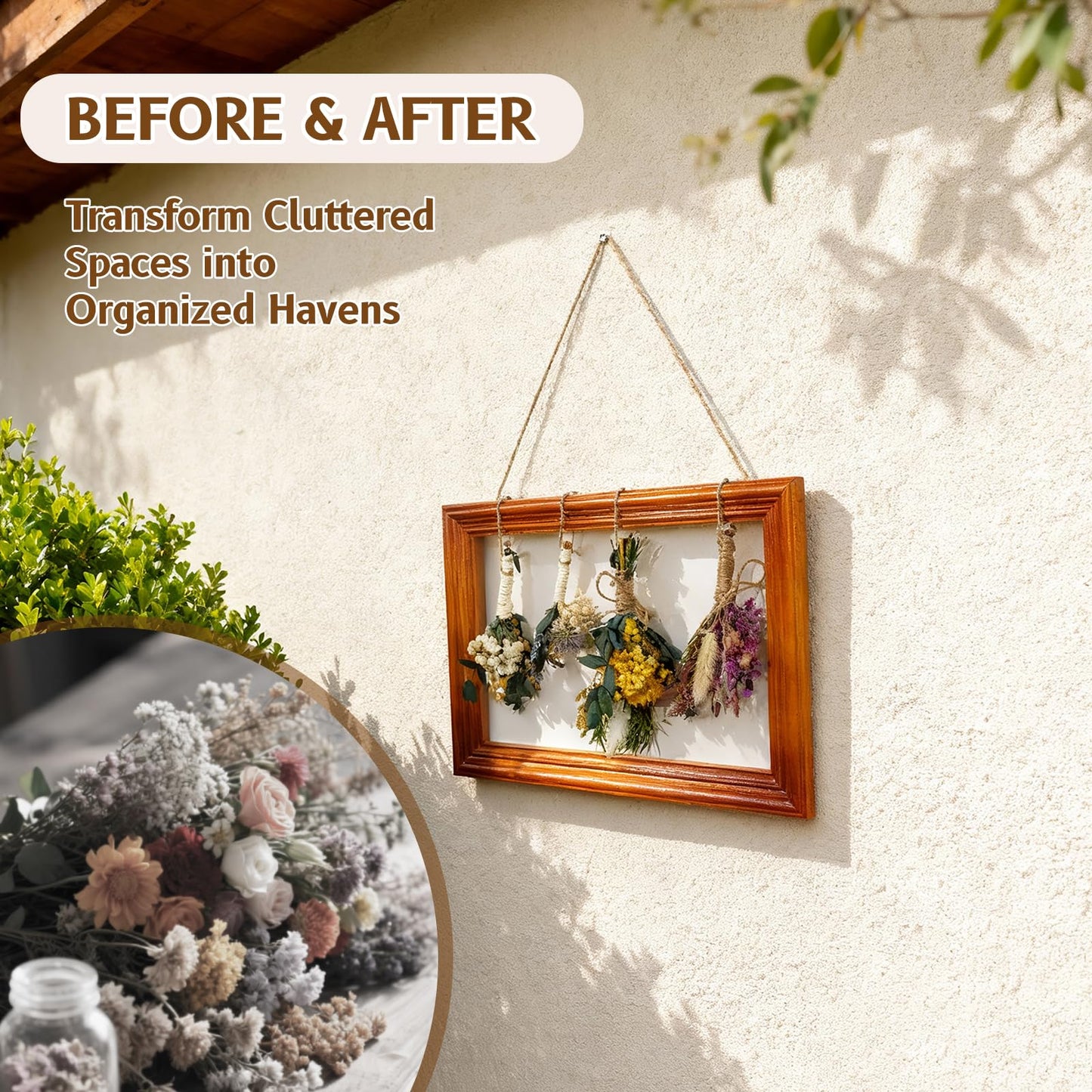 Tnstbiee Boho Farmhouse Herb & Flower Drying Rack-Dried Flower Wall Decor for Dried Flower Displays,Propagation Projects,DIY Wall Art-Ideal for Home Decor & Wedding Bouquets（not contain dried flowers）