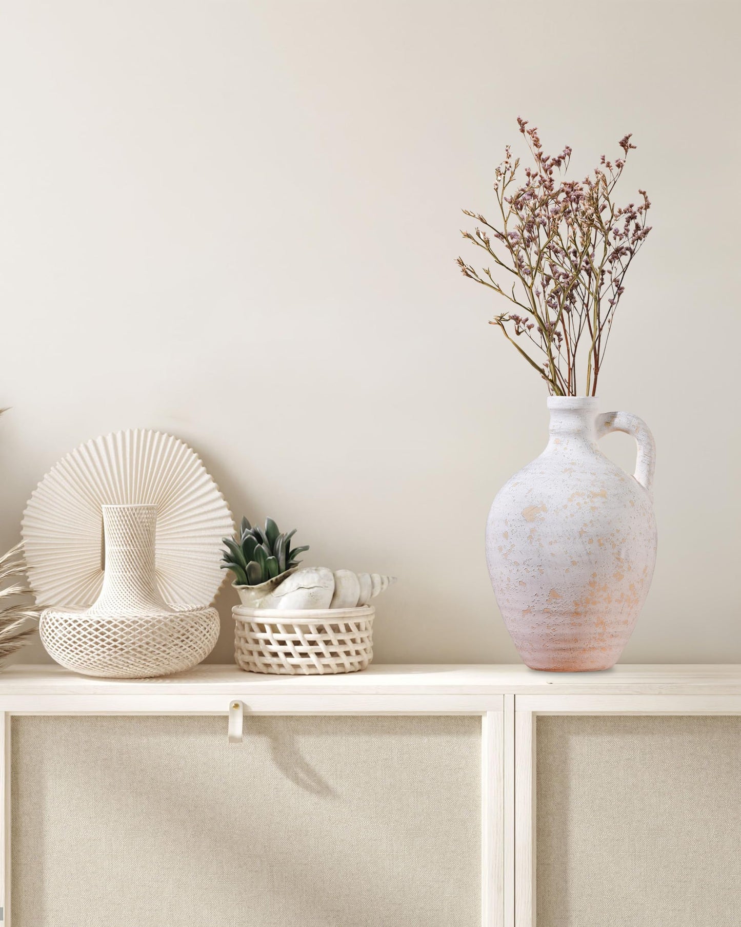 UPWOIGH 9.8in Ceramic Flower Vase with Handles
